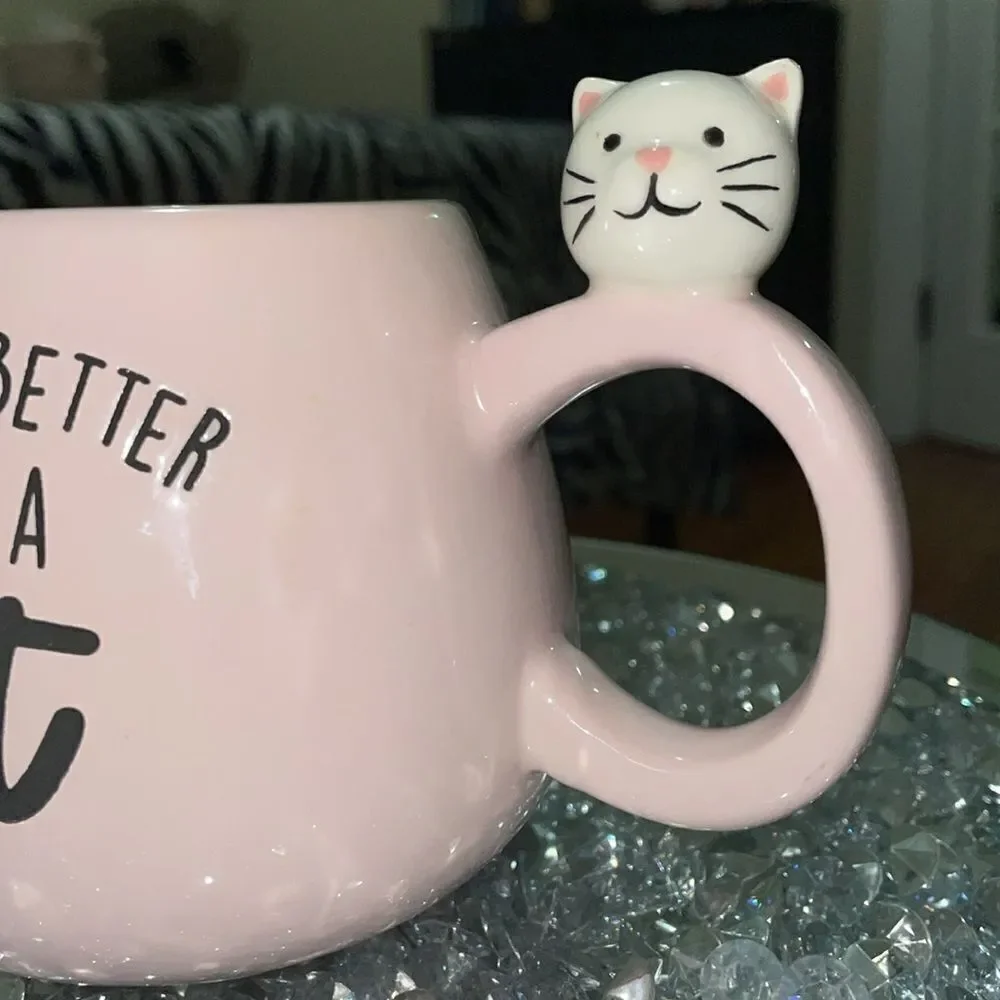 Eccolo pink cute kawaii cat large ceramic coffee mug life is better with a cat